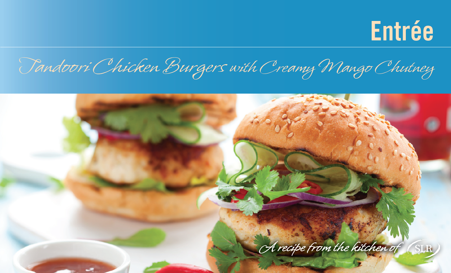 Tandoori Chicken Burgers with Creamy Mango Chutney recipe card