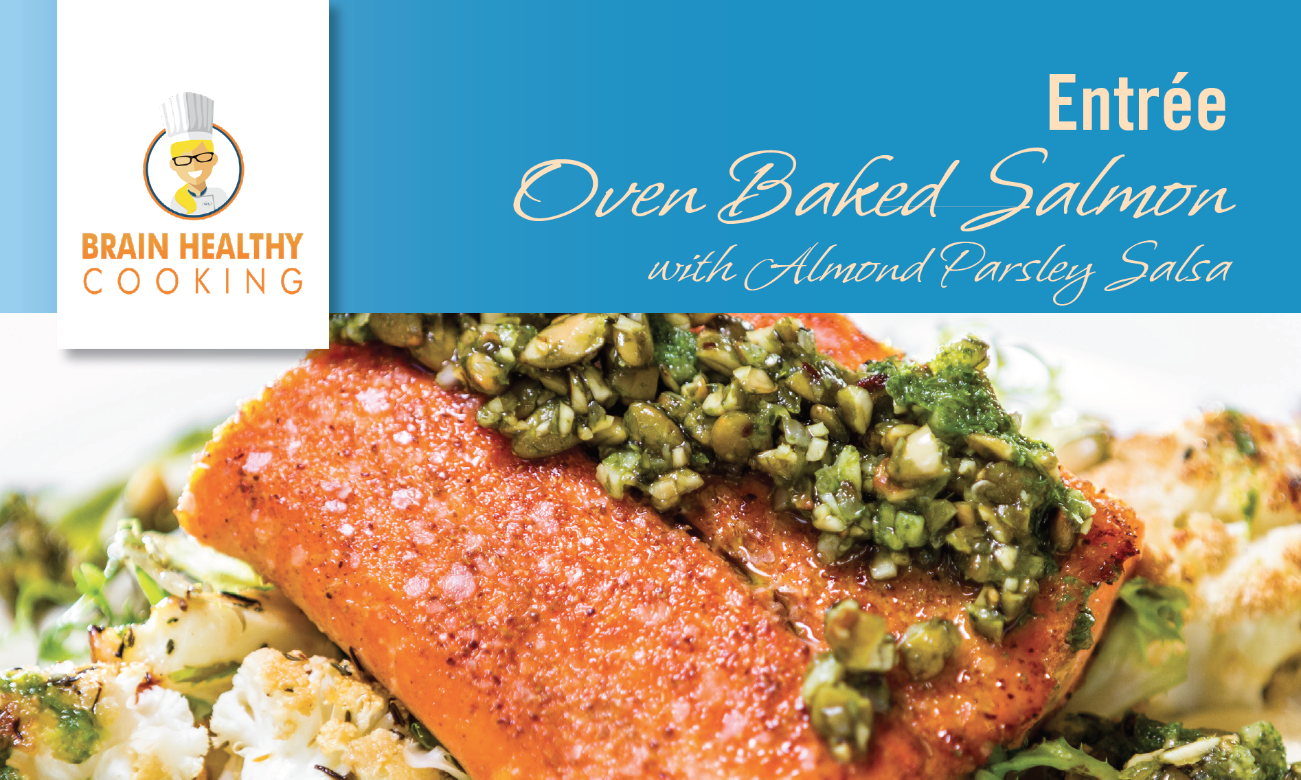 Oven Baked Salmon with Almond Parsley Salsa recipe card
