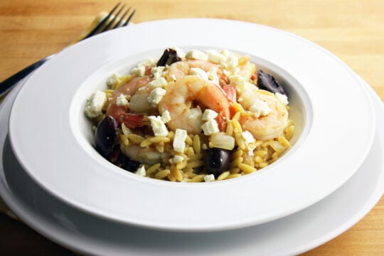Greek Shrimp Grain Bowl with Lemon Garlic Yogurt