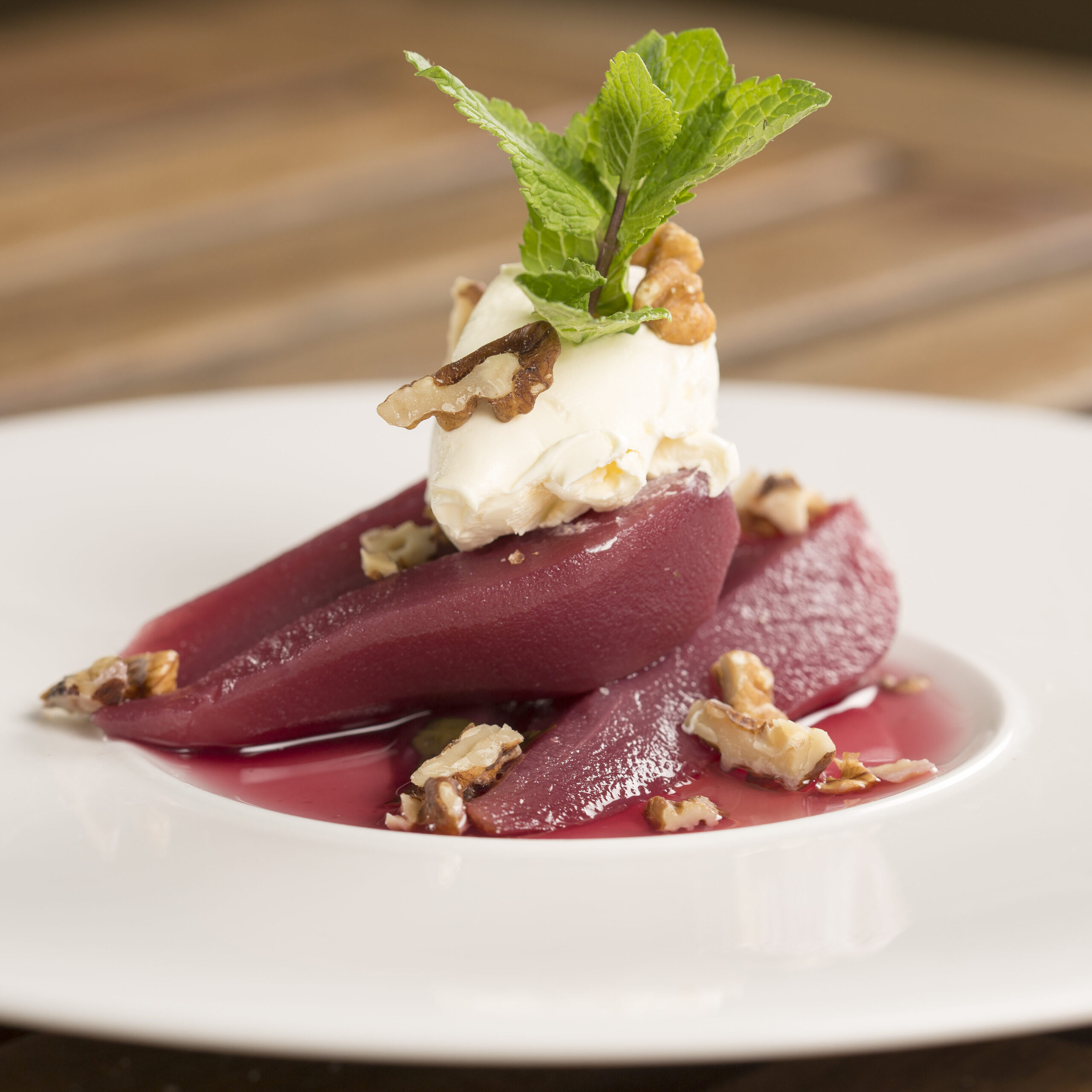 Red wine-infused pears