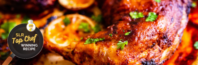 Grilled Chicken Thigh with Red Pepper Chimichurri